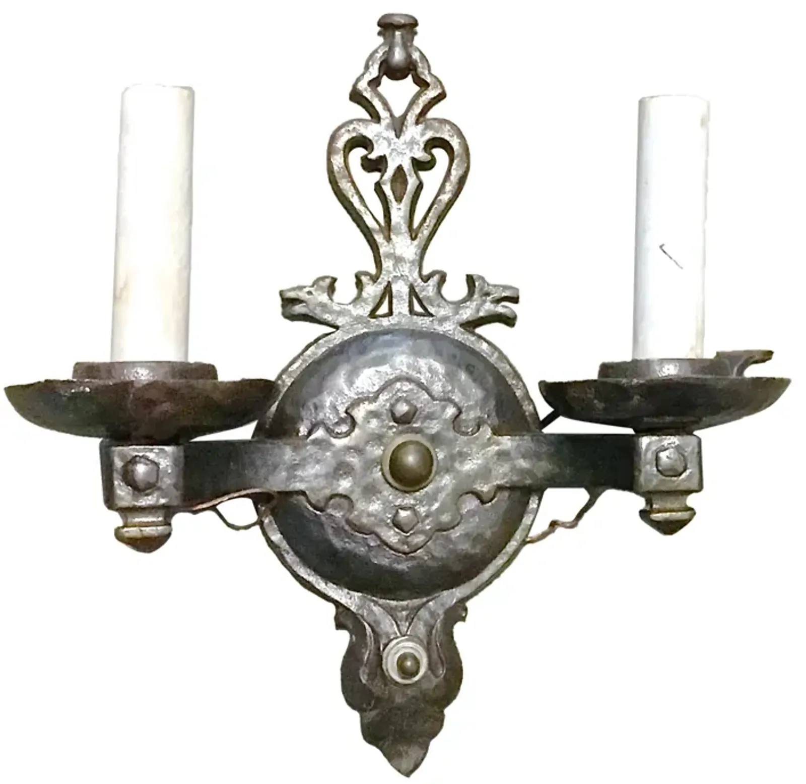 Wrought Iron Double Arm Wall Sconce - Vermilion Designs - Gray