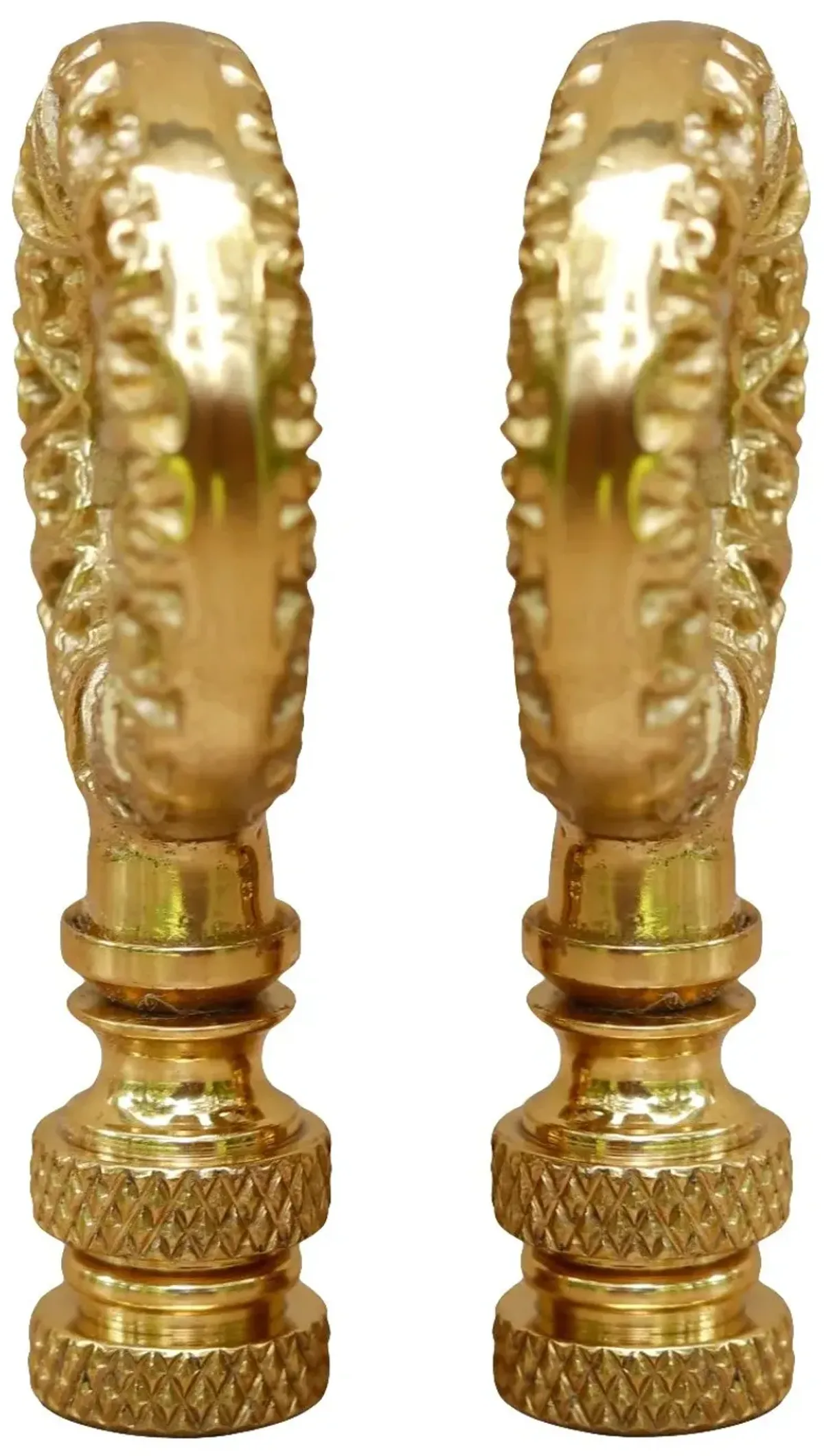 Brass Wreath Lamp Finials - a Pair By Interesting Things - Gold - Fits a standard size lamp harp