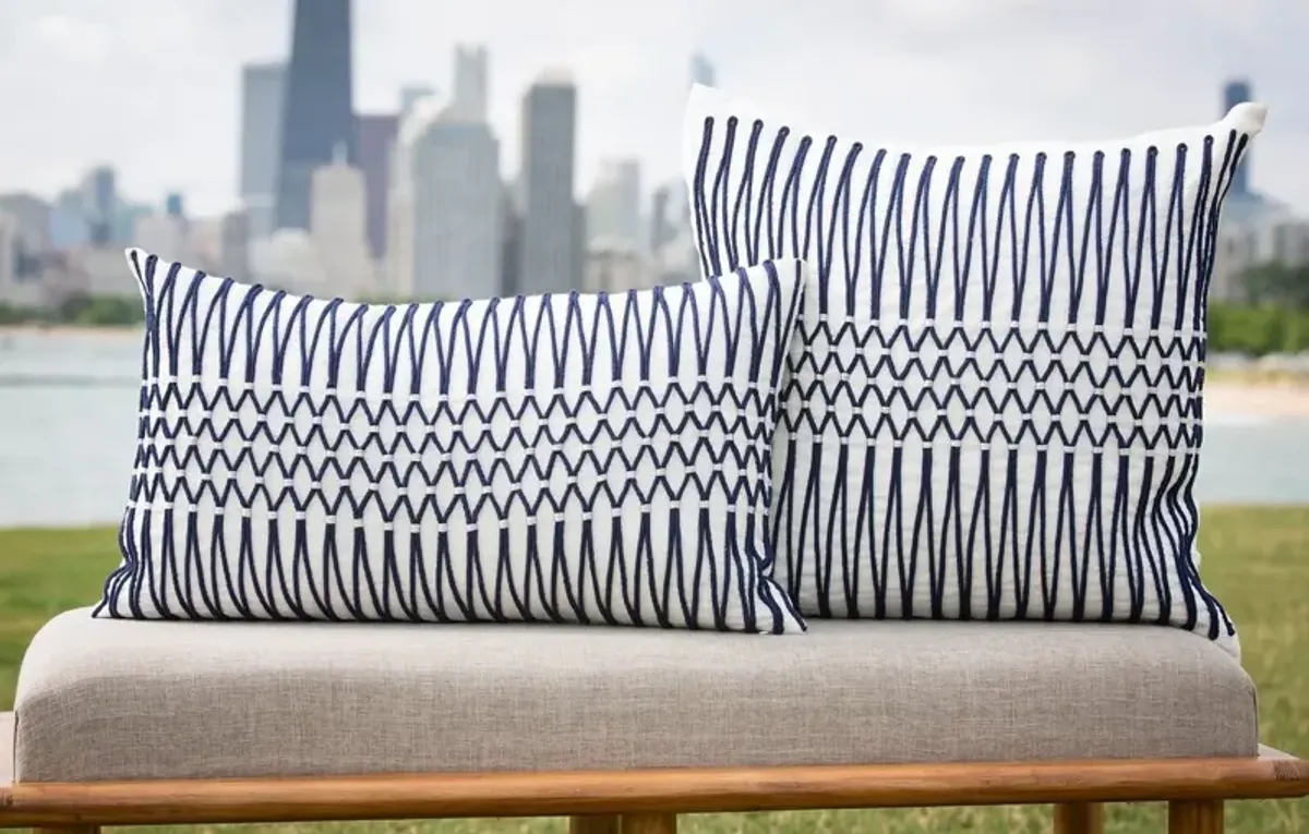 Bay Laurel 14x25 Lumbar Pillow, Navy Linen