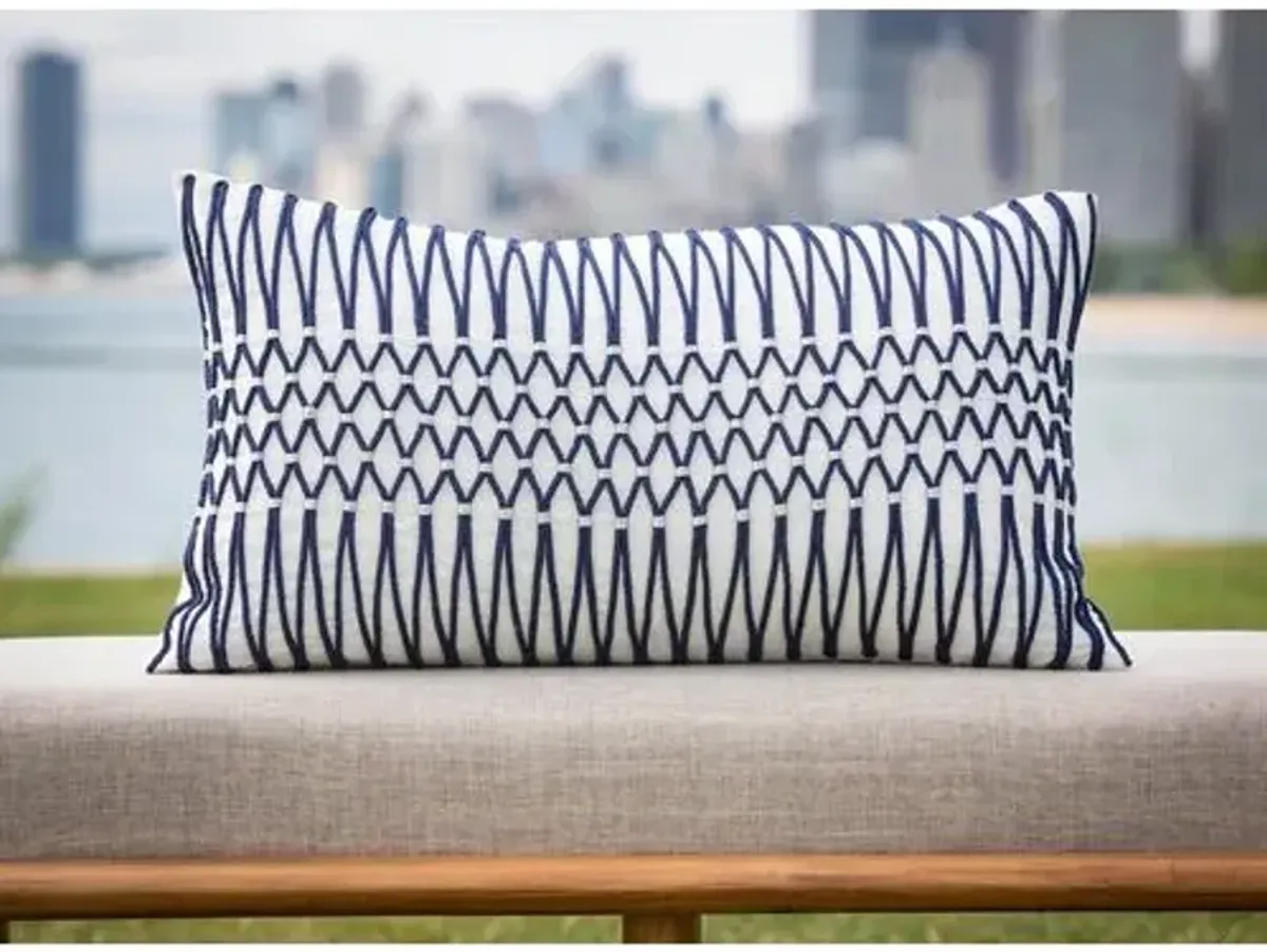 Bay Laurel 14x25 Lumbar Pillow - Navy Linen - Pyar & Co.