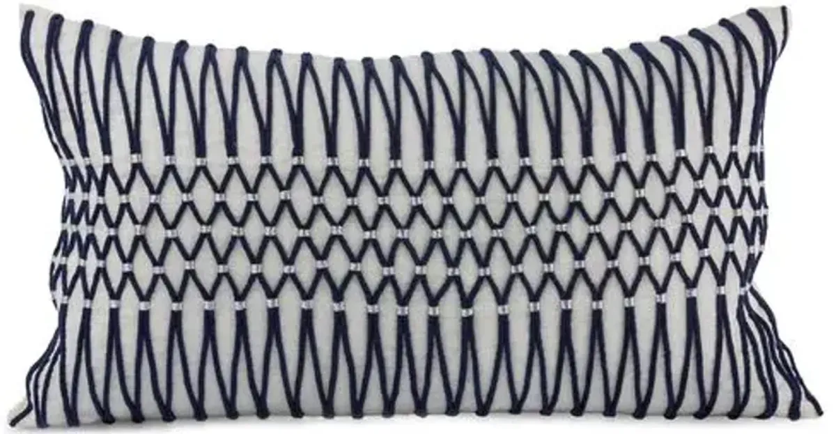 Bay Laurel 14x25 Lumbar Pillow - Navy Linen - Pyar & Co.