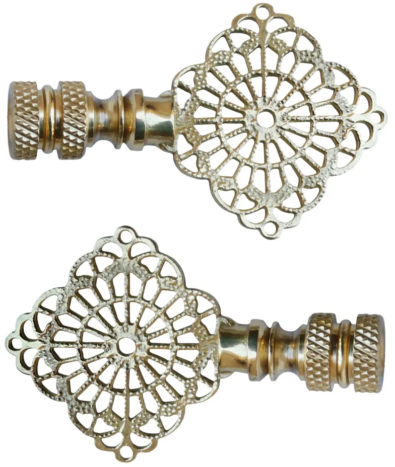 Brass Filigree Lamp Finials - Set of 2 By Interesting Things - Gold - Fits a standard size lamp harp