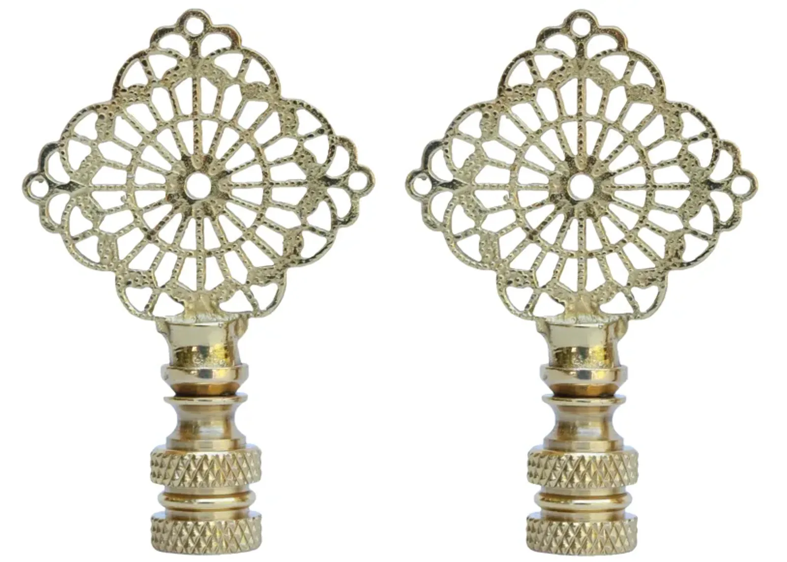 Brass Filigree Lamp Finials - Set of 2 By Interesting Things - Gold - Fits a standard size lamp harp