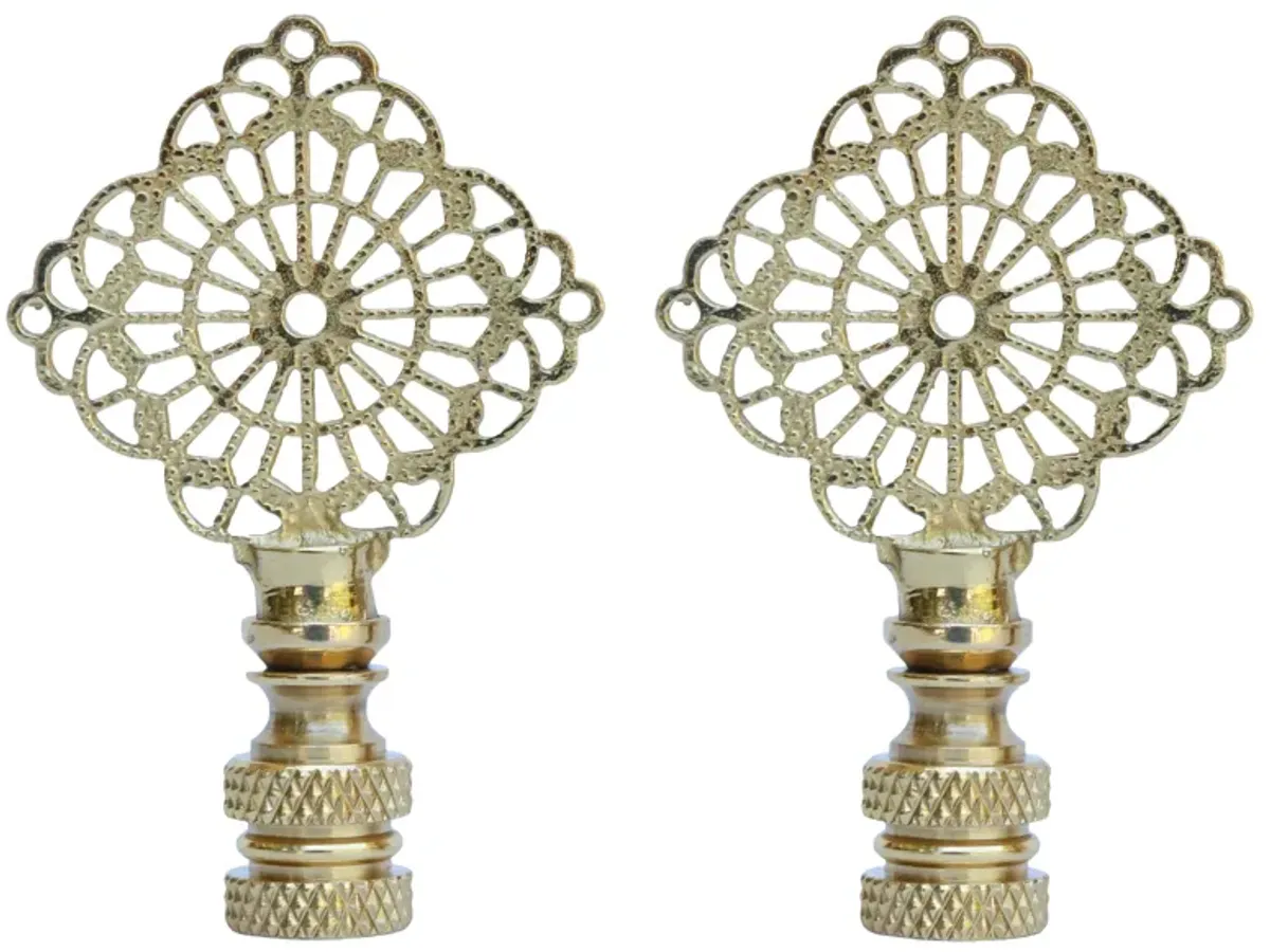 Brass Filigree Lamp Finials - Set of 2 By Interesting Things - Gold - Fits a standard size lamp harp