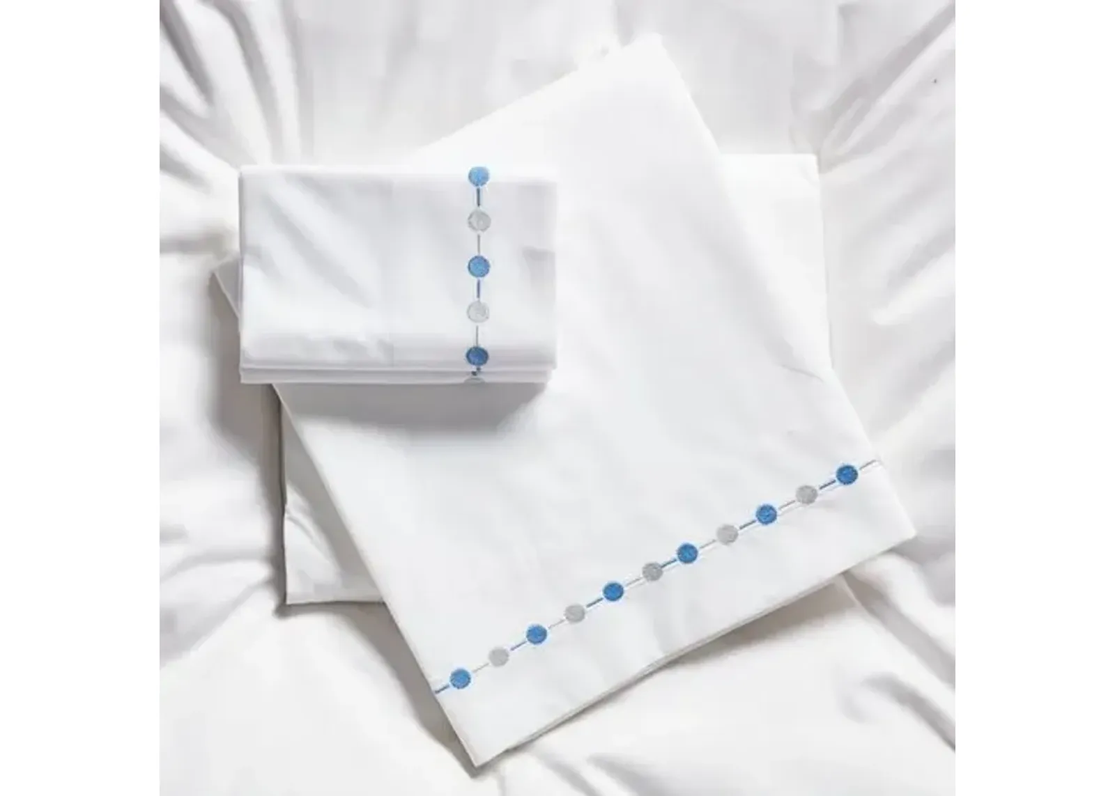 Carolina Dotted Sheet Set - White, 300 Thread Count, Egyptian Cotton Sateen, Soft and Luxurious