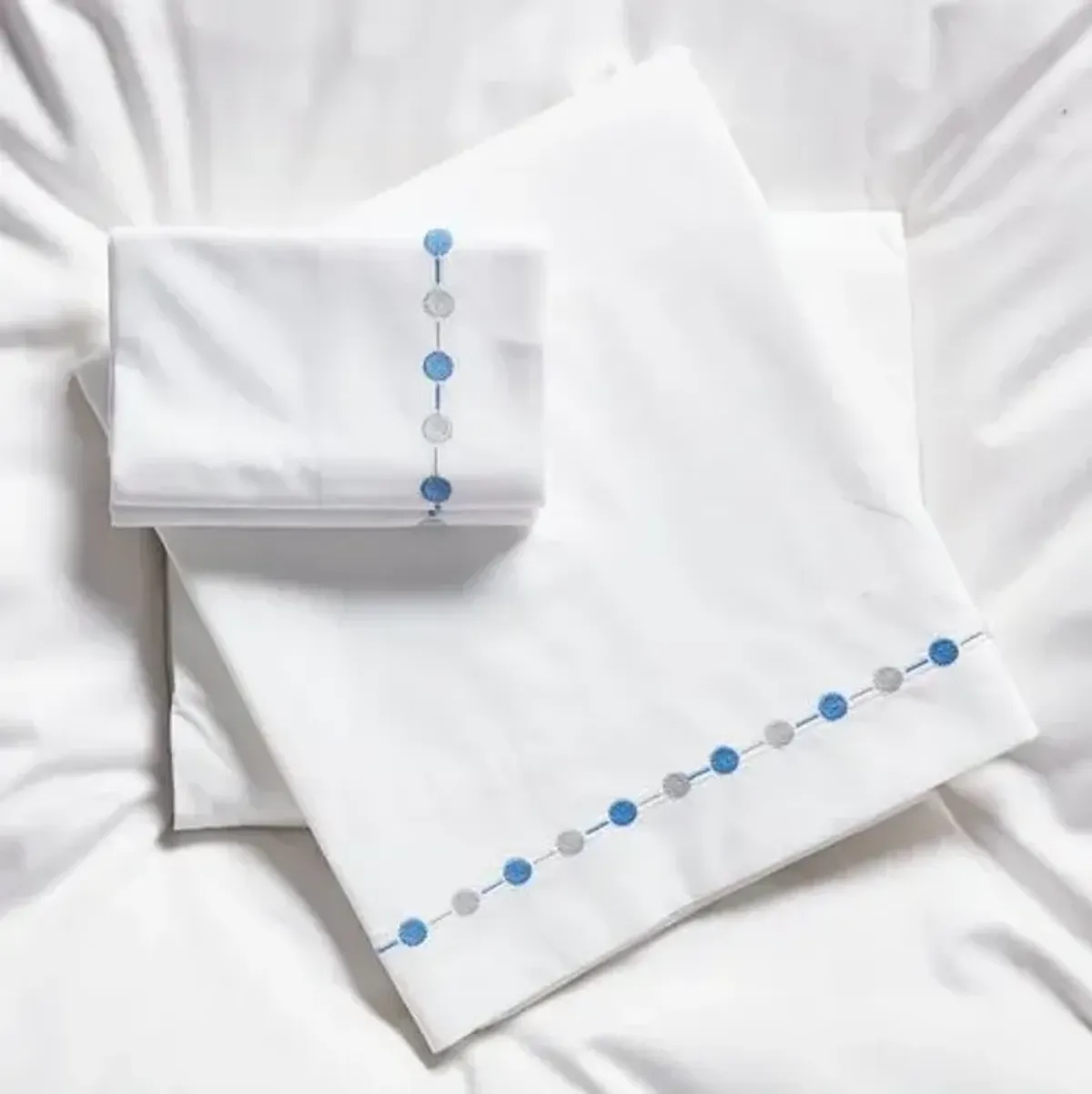 Carolina Dotted Sheet Set - White, 300 Thread Count, Egyptian Cotton Sateen, Soft and Luxurious