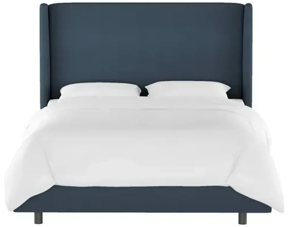 Kelly Velvet Wingback Bed - Handcrafted - Blue, Mattress, Box Spring Required