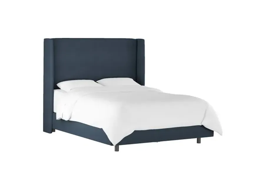 Kelly Velvet Wingback Bed - Handcrafted - Blue, Mattress, Box Spring Required