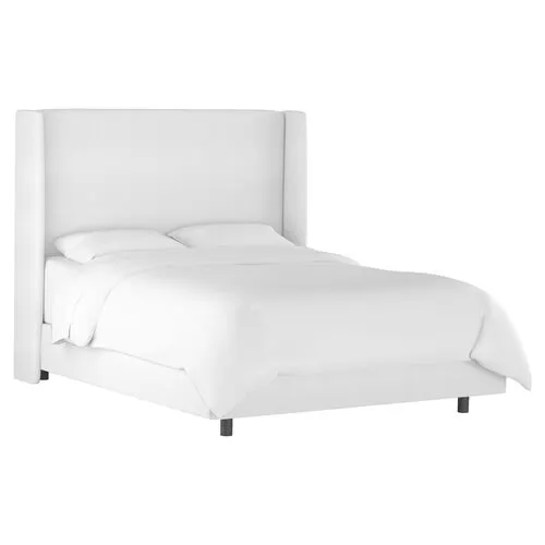 Kelly Velvet Wingback Bed - Handcrafted - White, Mattress, Box Spring Required