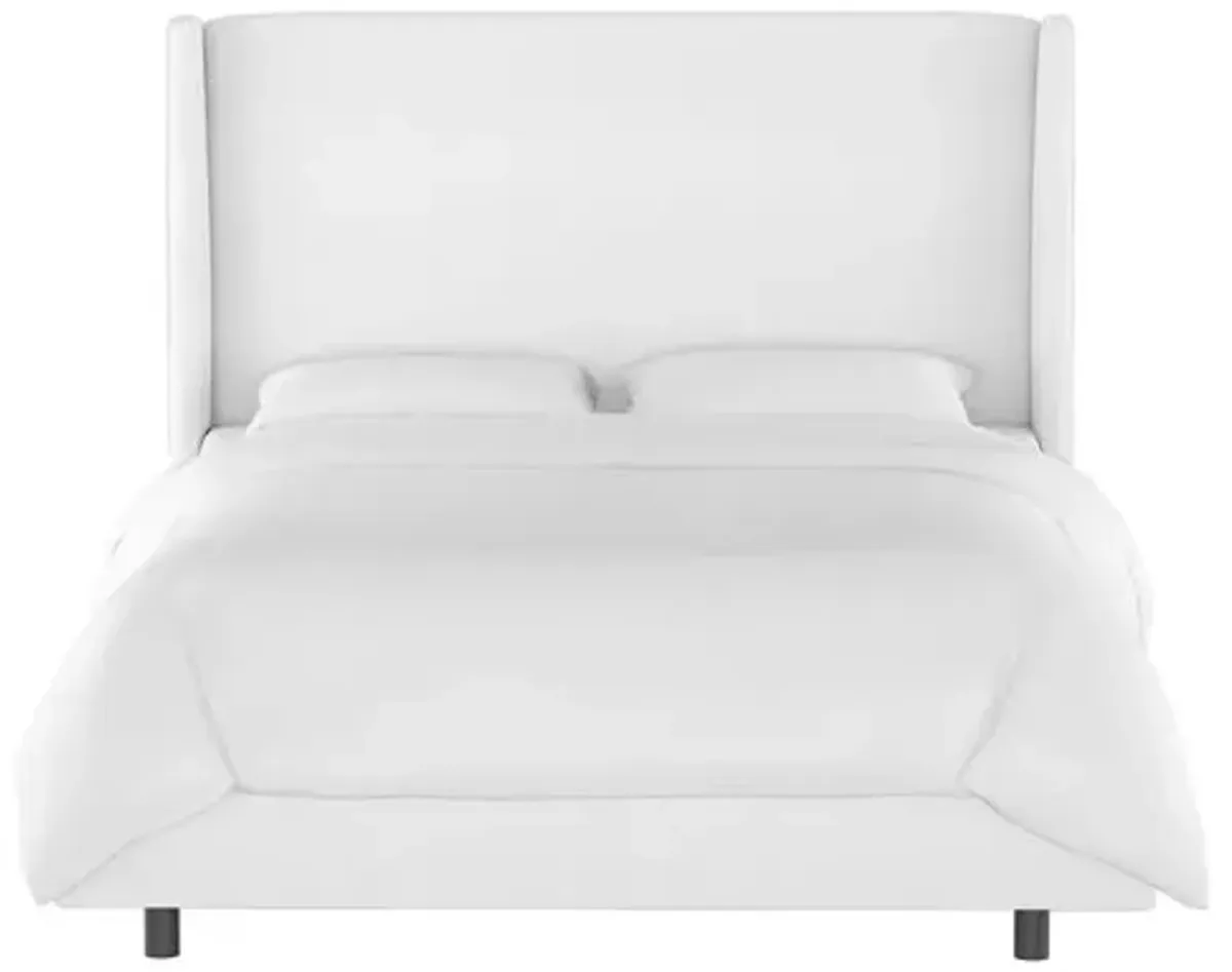 Kelly Velvet Wingback Bed - Handcrafted - White, Mattress, Box Spring Required