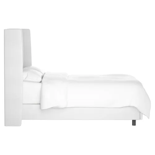Kelly Velvet Wingback Bed - Handcrafted - White, Mattress, Box Spring Required