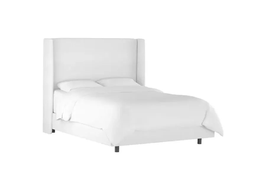 Kelly Velvet Wingback Bed - Handcrafted - White, Mattress, Box Spring Required