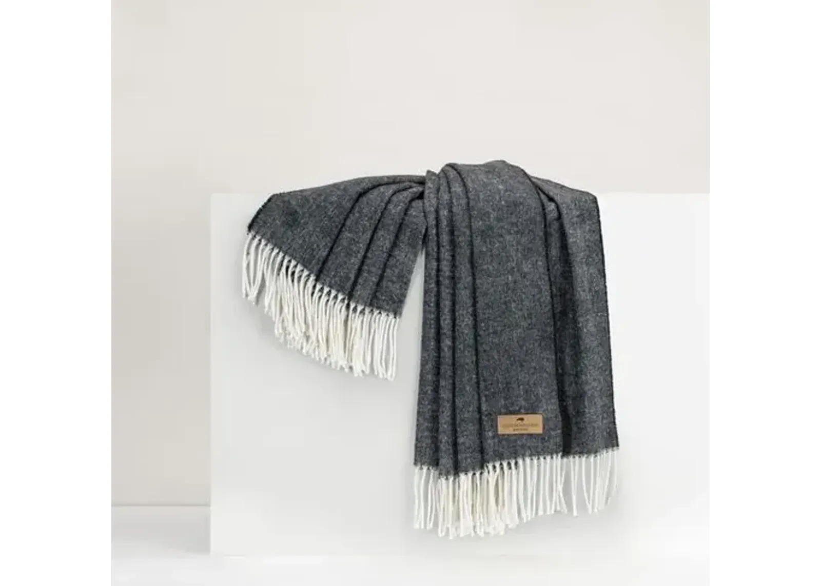 Herringbone Throw - Lands Downunder - Gray - Lightweight, Soft, Warm, Fringed