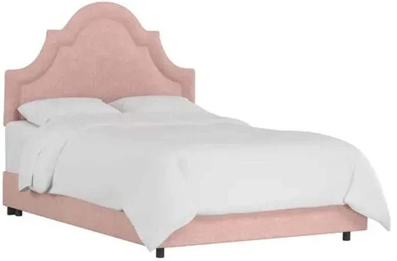 Kennedy Linen Arched Bed - Handcrafted - Pink, Mattress & Box Spring Required