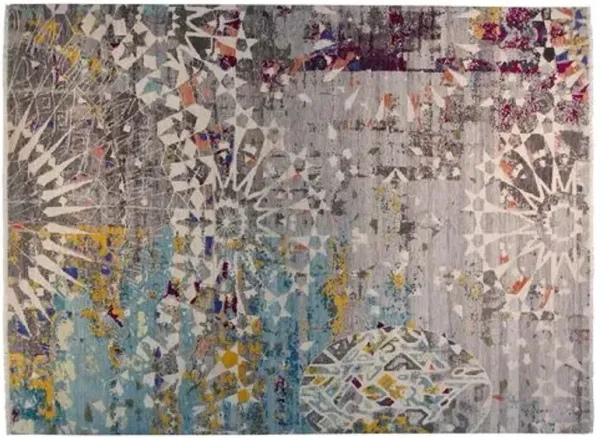 9'x12' Graphic Hand-Knotted Rug - Gray/Aqua - F.J. Kashanian - Gray