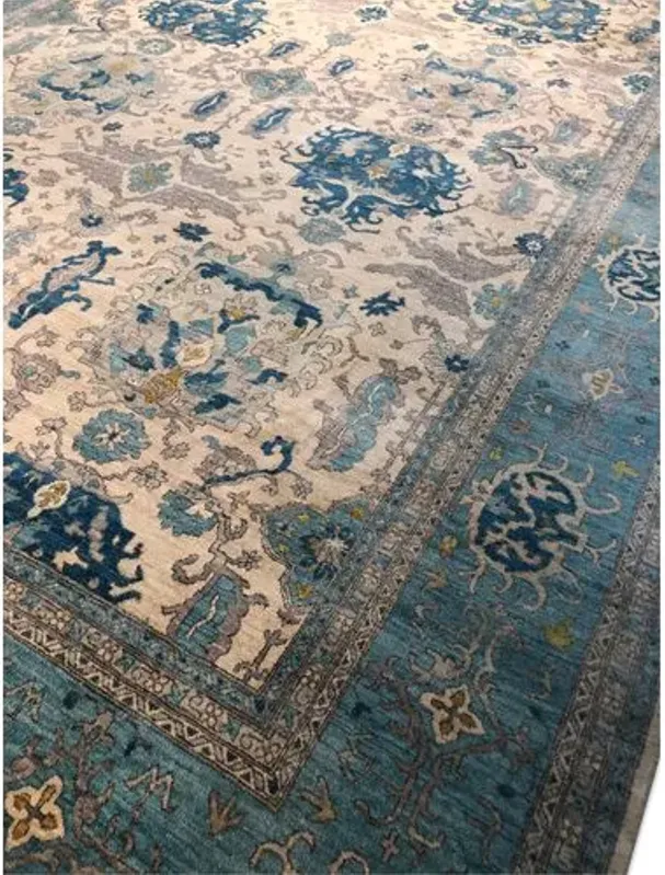 10'x14' Sari Michelle Square Rug - Ivory/Aqua - F.J. Kashanian - Ivory