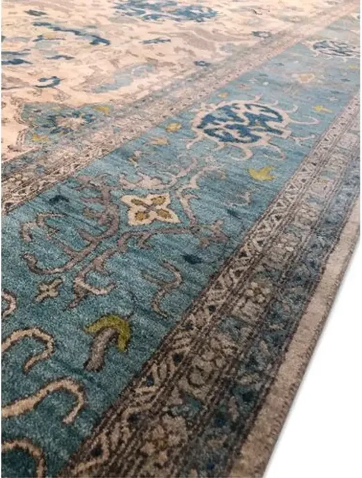 10'x14' Sari Michelle Square Rug - Ivory/Aqua - F.J. Kashanian - Ivory