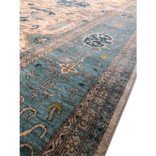 10'x14' Sari Michelle Square Rug - Ivory/Aqua - F.J. Kashanian - Ivory