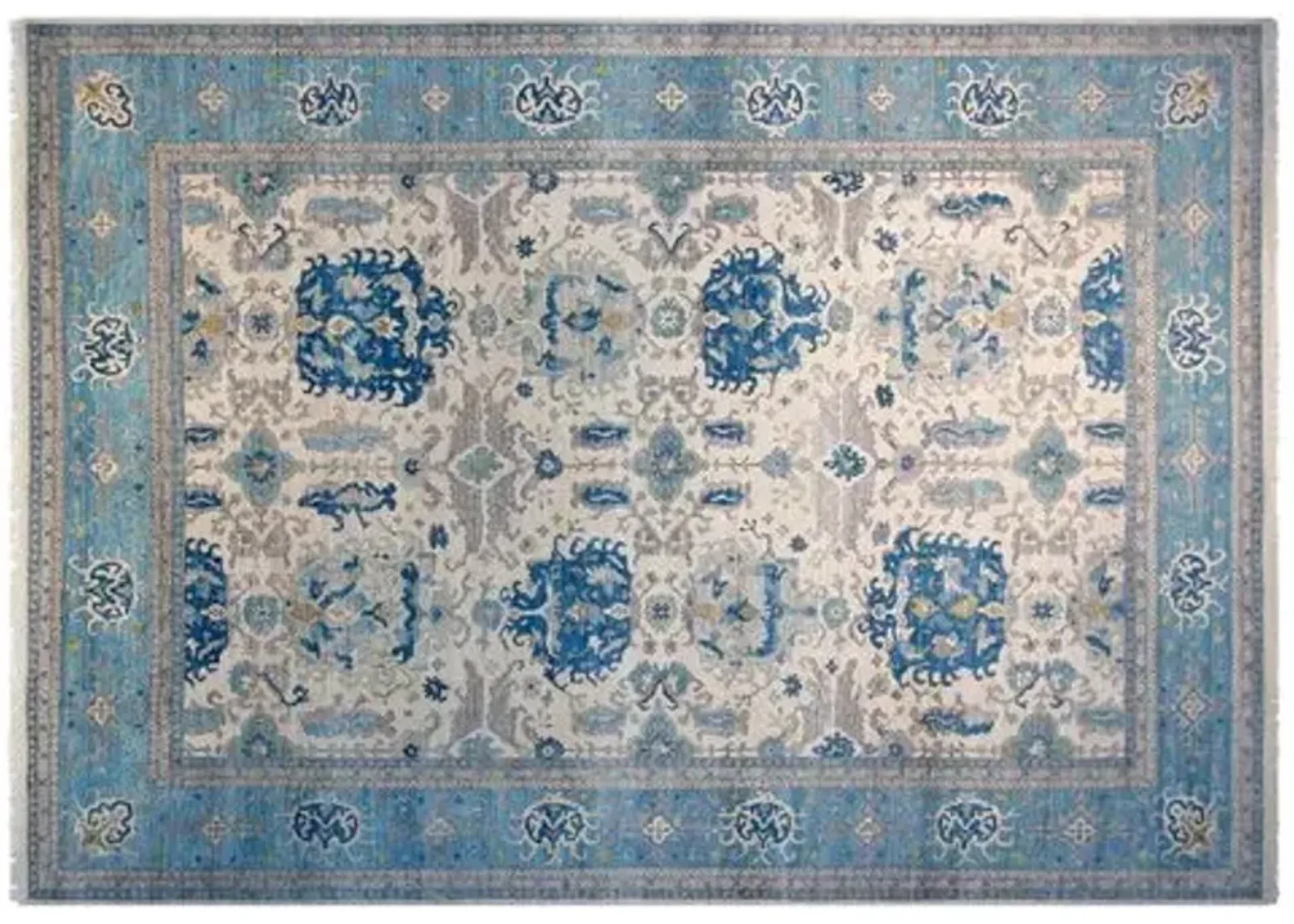 10'x14' Sari Michelle Square Rug - Ivory/Aqua - F.J. Kashanian - Ivory