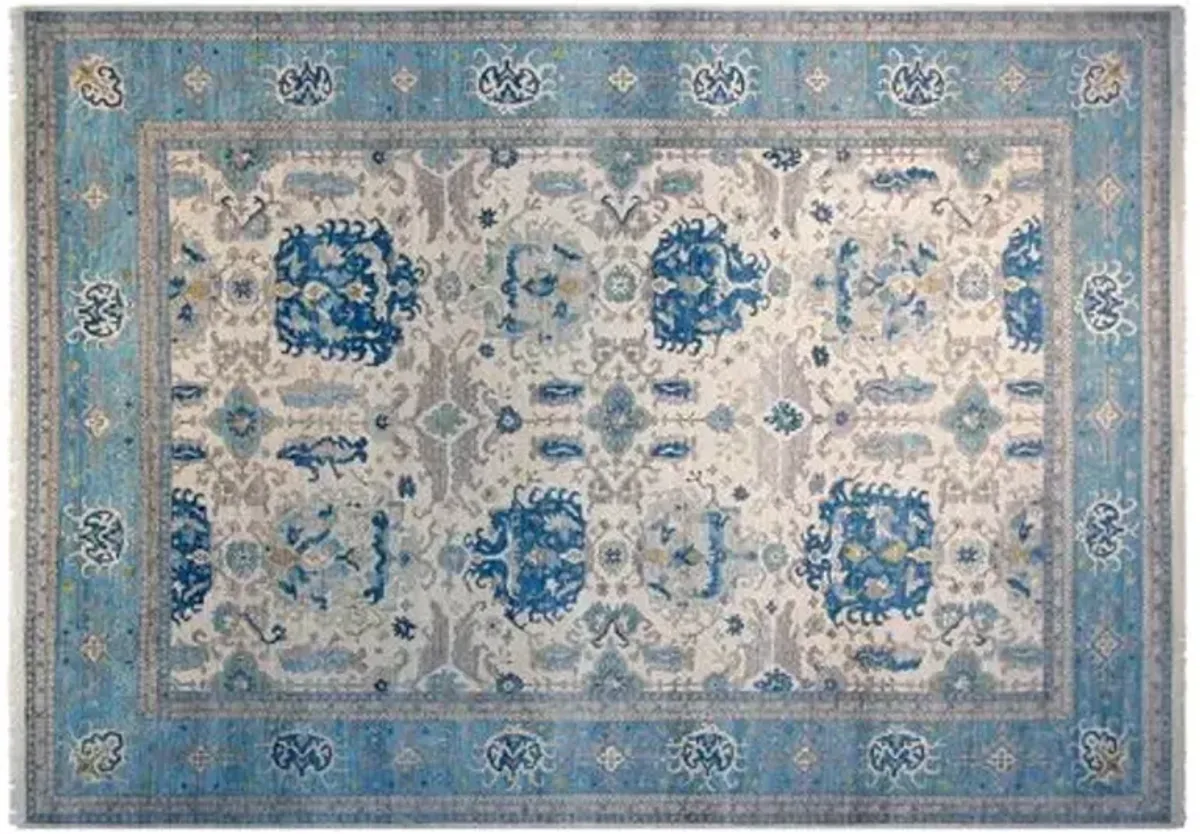 10'x14' Sari Michelle Square Rug - Ivory/Aqua - F.J. Kashanian - Ivory