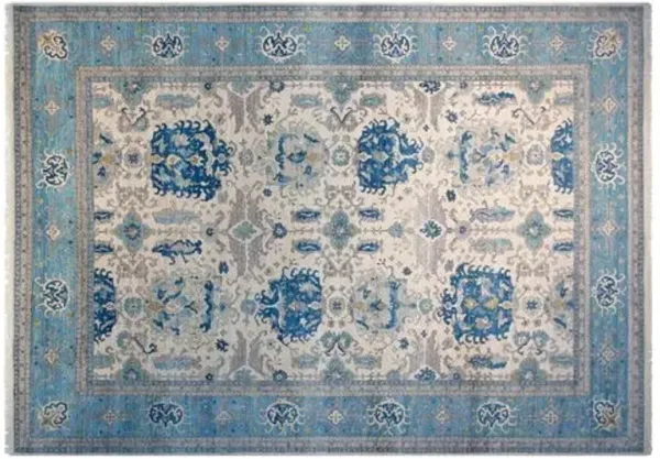 10'x14' Sari Michelle Square Rug - Ivory/Aqua - F.J. Kashanian - Ivory