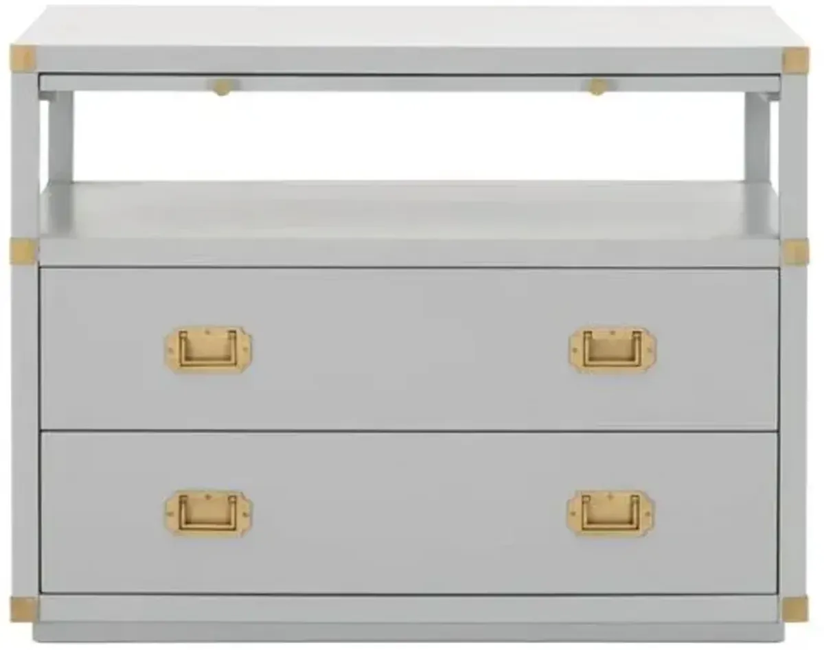 Talbot 2-Drawer Campaign Nightstand - Dove Gray/Gold