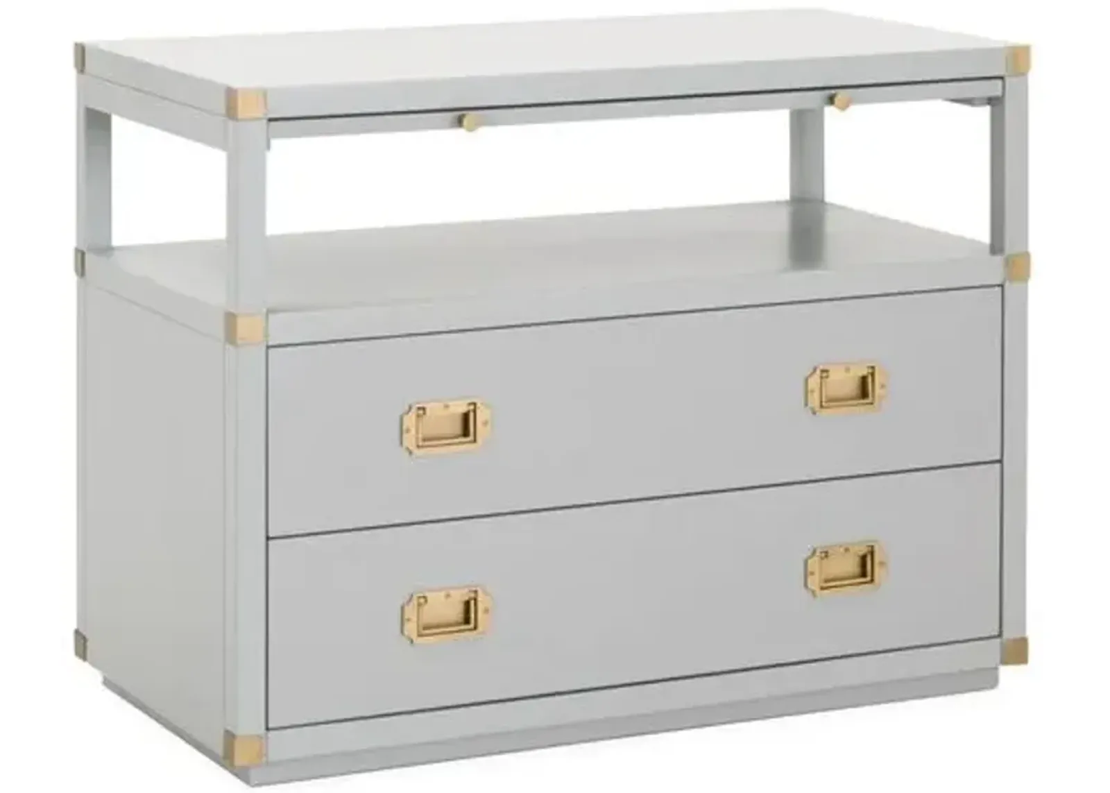 Talbot 2-Drawer Campaign Nightstand - Dove Gray/Gold