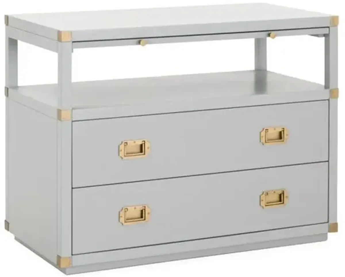 Talbot 2-Drawer Campaign Nightstand - Dove Gray/Gold