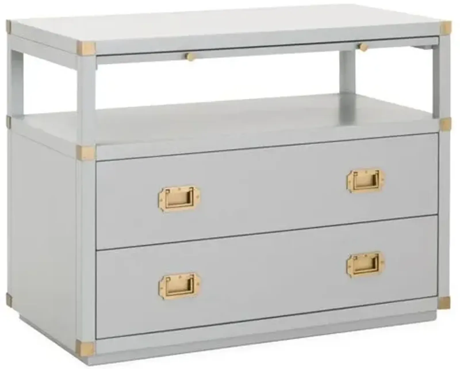 Talbot 2-Drawer Campaign Nightstand - Dove Gray/Gold