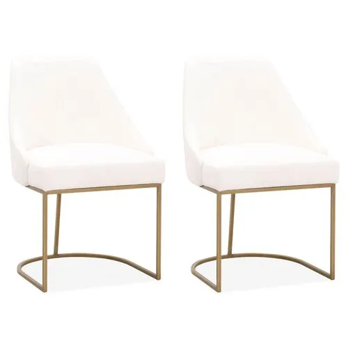 Set of 2 Lola Side Chairs - Gold/Pearl Velvet - Ivory