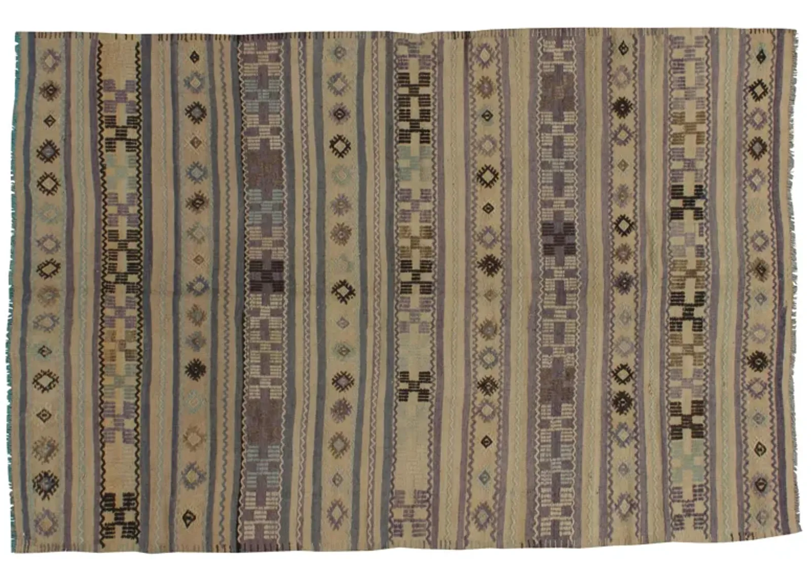 Turkish Jajim Kilim Rug - 5'1" x 7'8" - Beige - Beige