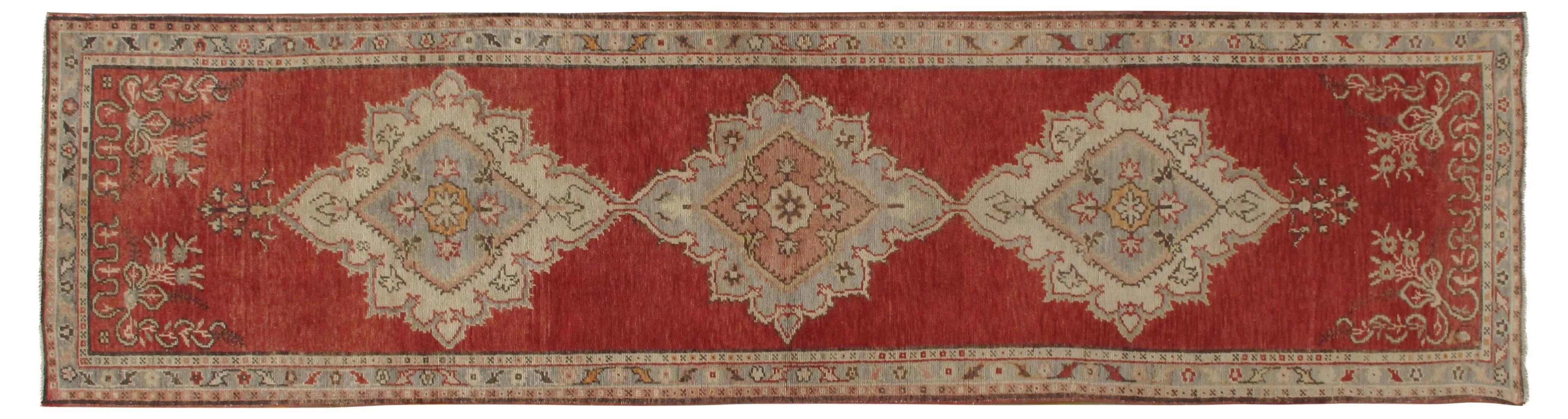 Turkish Oushak Rug Runner - 2'9 x 10'9 - Red - Red