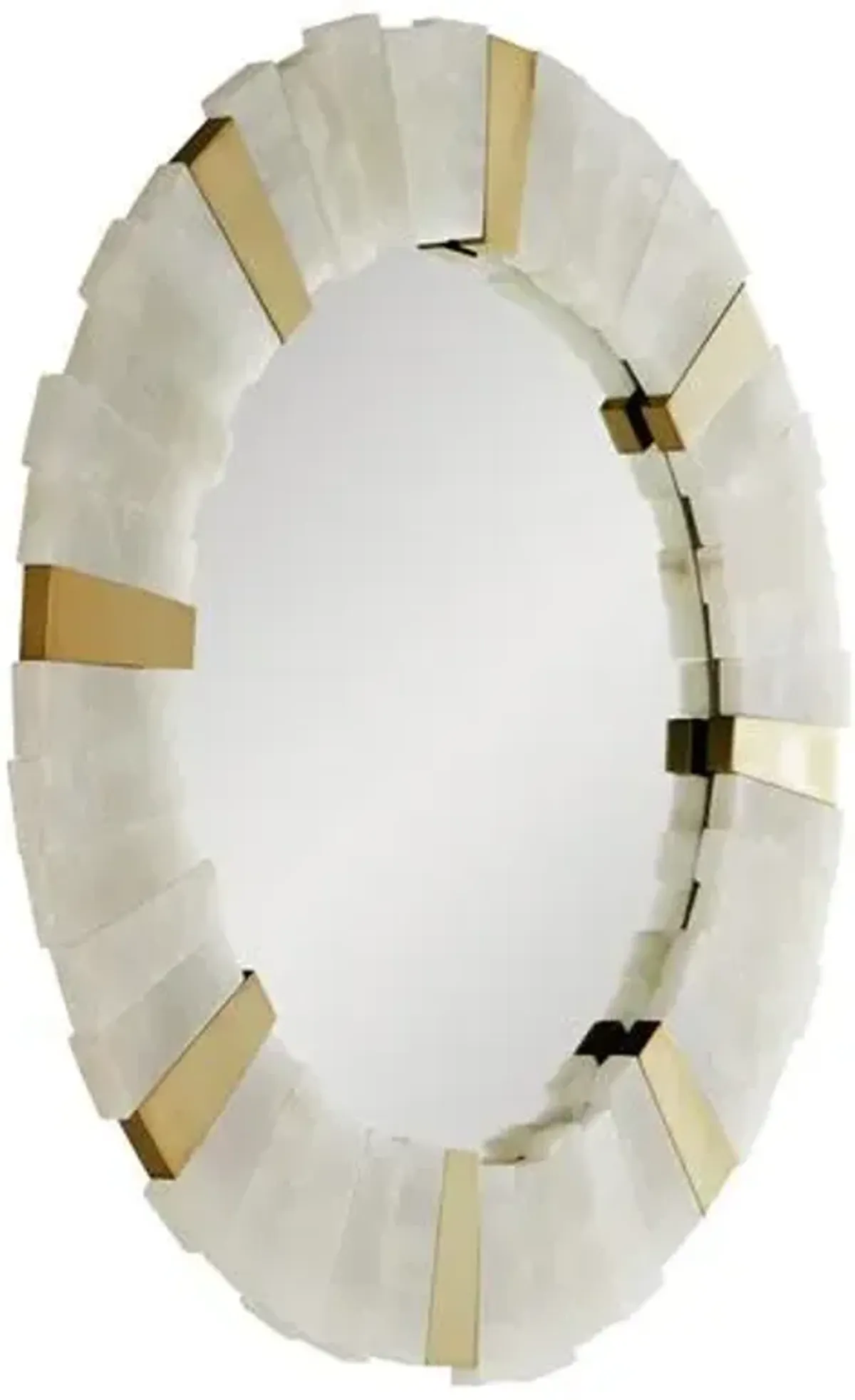 Von-Webber Marble 32" Round Wall Mirror - White/Antique Brass - Arteriors