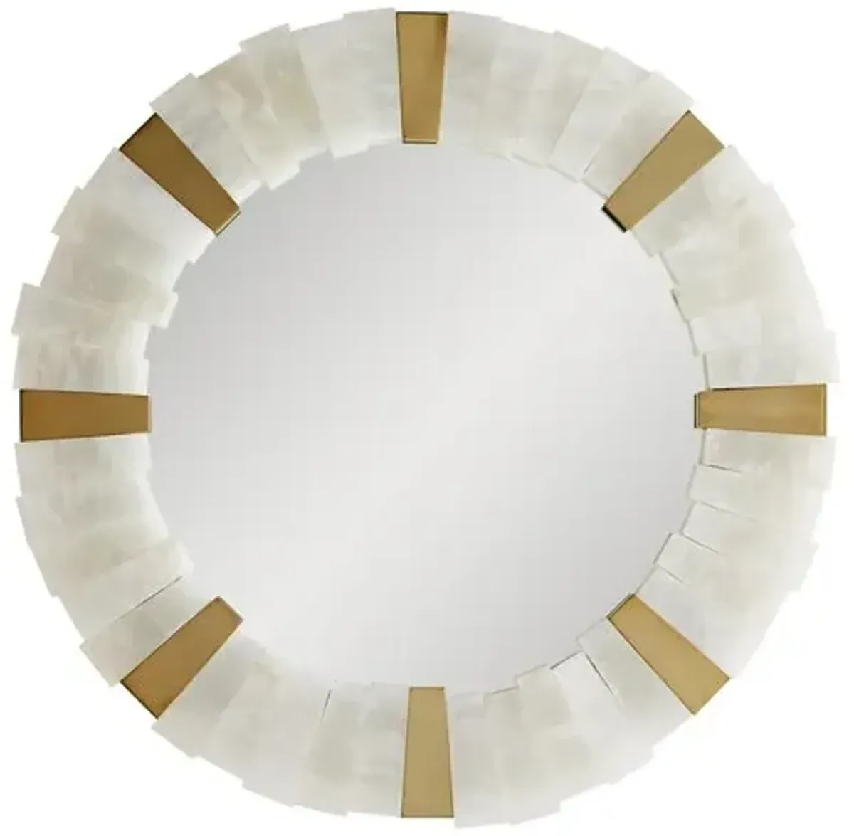 Von-Webber Marble 32" Round Wall Mirror - White/Antique Brass - Arteriors