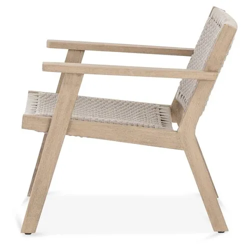 Asher Outdoor Rope Accent Chair - Brown/Natural Teak - Beige, Comfortable, Durable