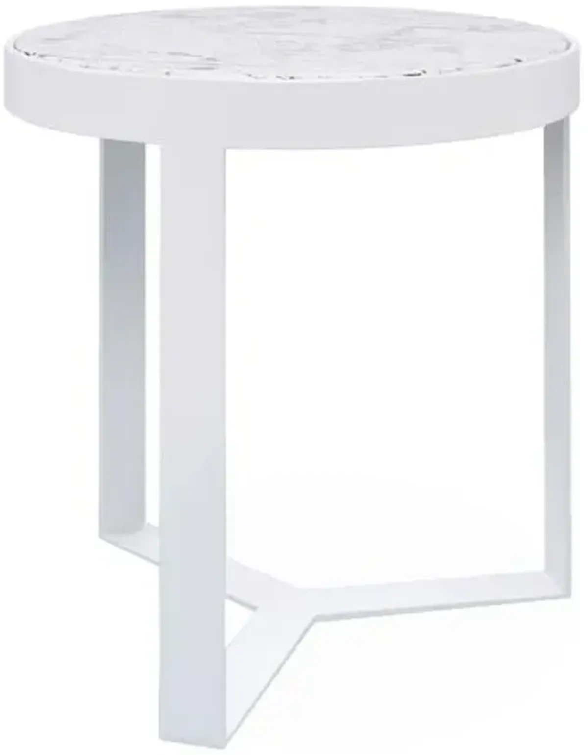 Contemporary 18" Aluminum Outdoor Side Table - Frost/Marble - White