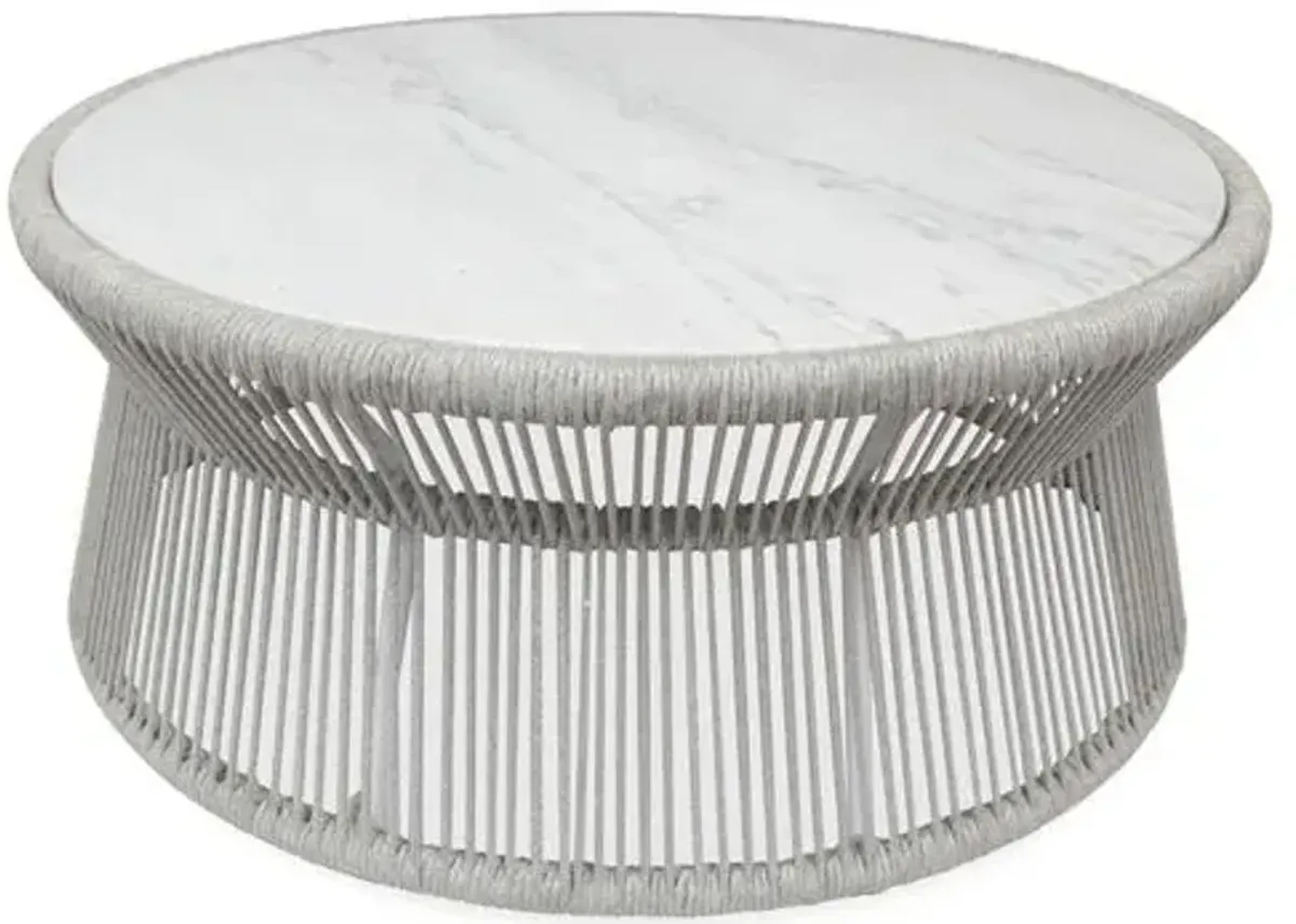 Amira Outdoor Rope/Marble Top Coffee Table - Light Gray - Silver