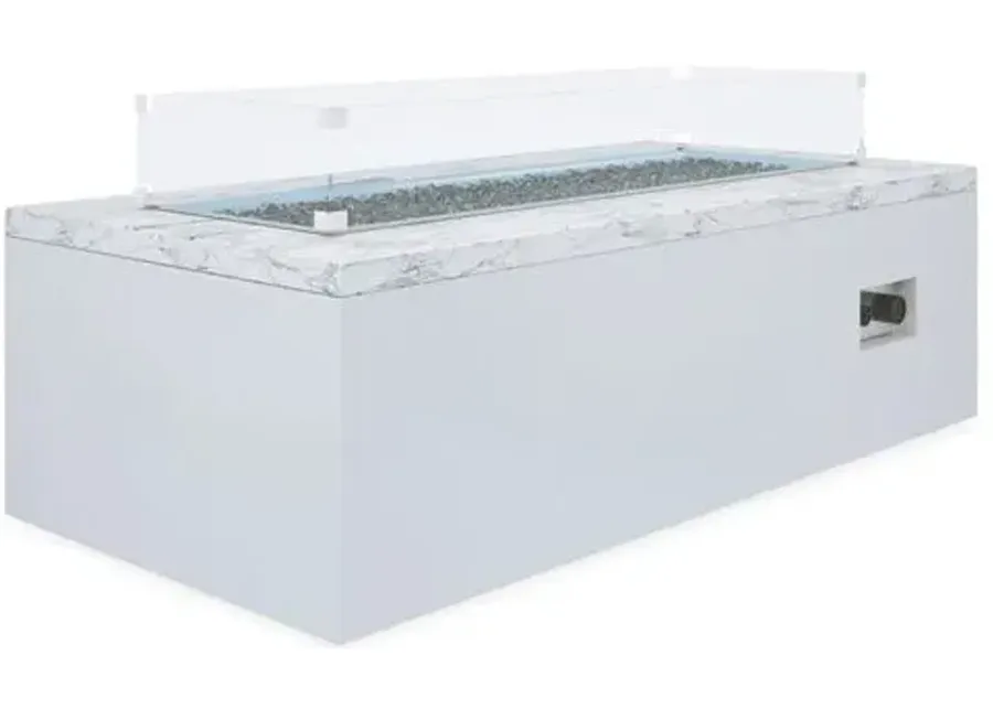 Rectangular Marble Outdoor Fire Table - White