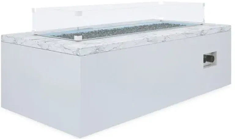 Rectangular Marble Outdoor Fire Table - White