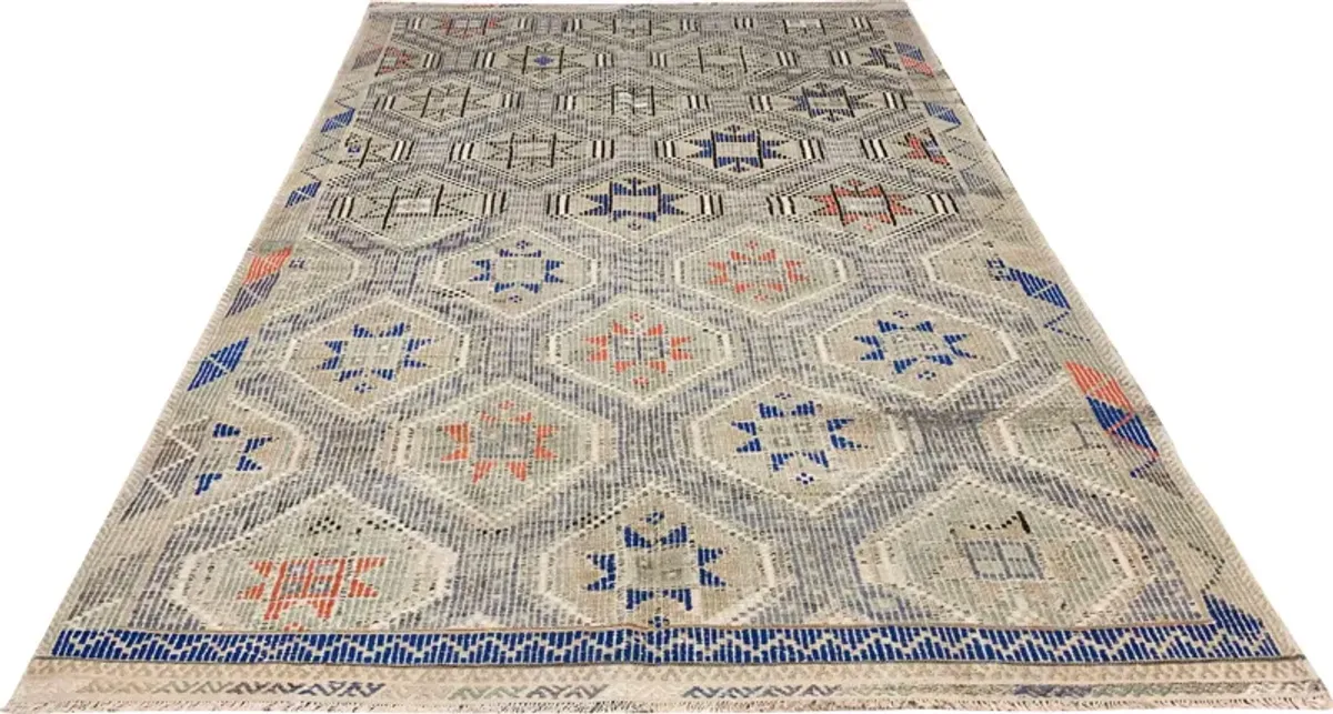 Turkish Jajim Flat Weave Rug 6'4 x 10'5 - Blue - Blue