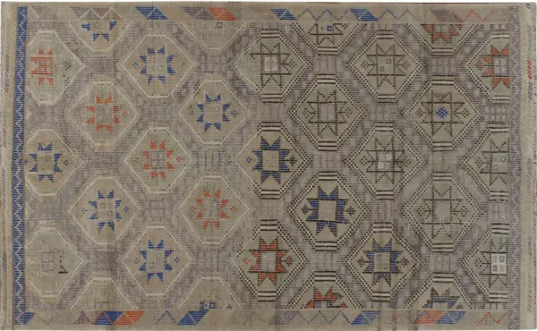 Turkish Jajim Flat Weave Rug 6'4 x 10'5 - Blue - Blue