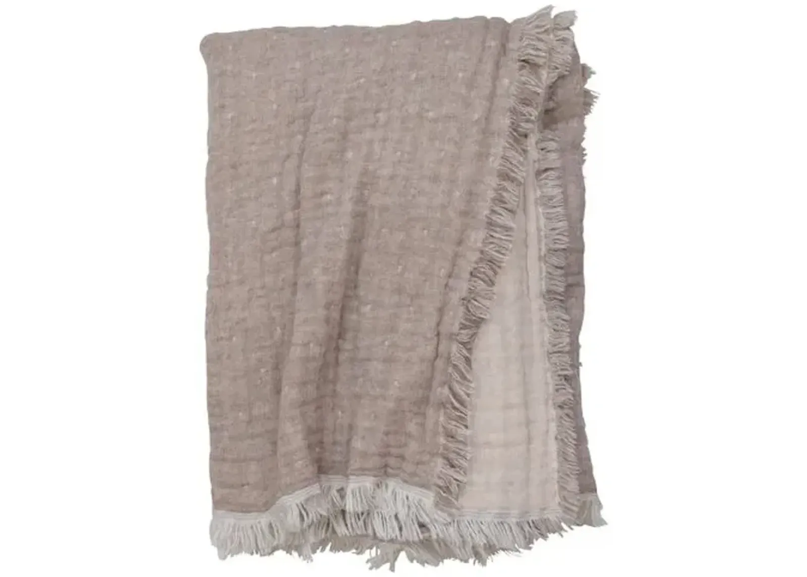 Cozi Throw - Taupe/Natural - Johanna Howard - Lightweight, Soft, Warm - Reversible, Fringed