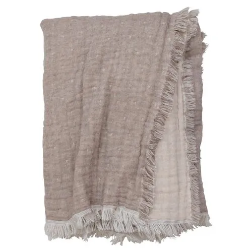 Cozi Throw - Taupe/Natural - Johanna Howard - Lightweight, Soft, Warm - Reversible, Fringed