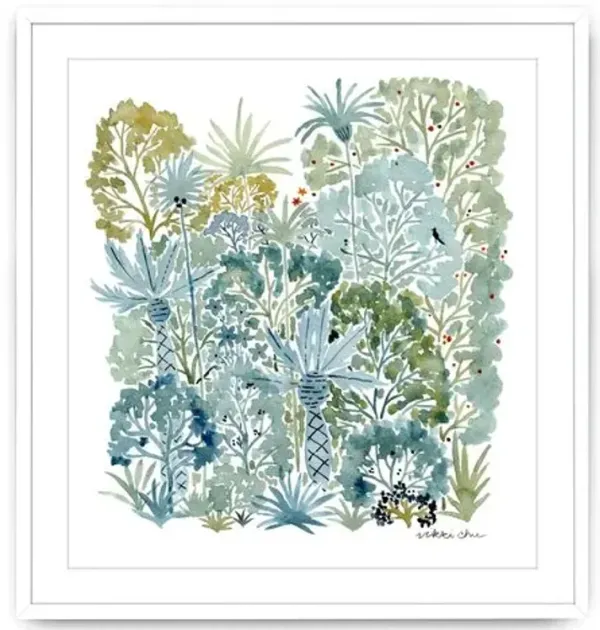 Vikki Chu - Watercolor Forest Painting - Blue