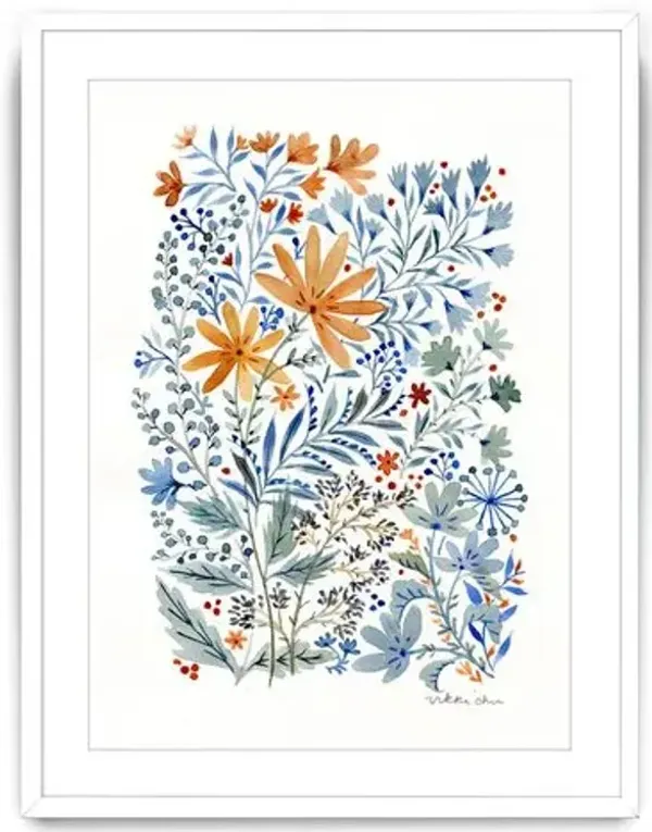 Painting - Vikki Chu - Watercolor Flowers Painting - Blue