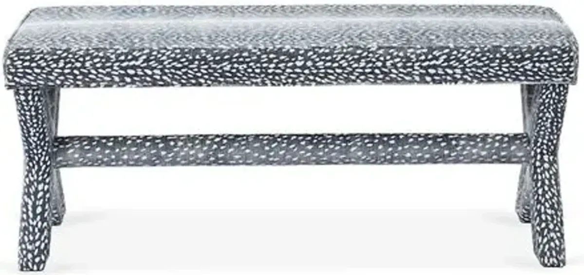 Suki Upholstered Fauna Bench - Blue - Miles Talbott - Handcrafted