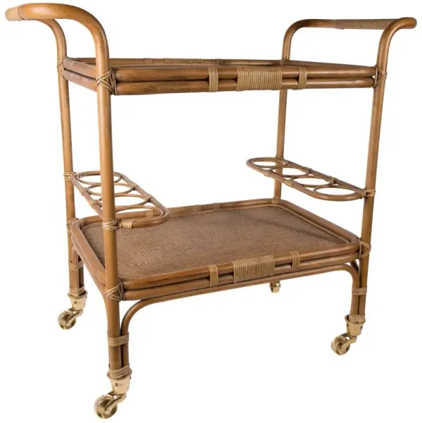 Carlo Rattan Bar Trolley, Antique