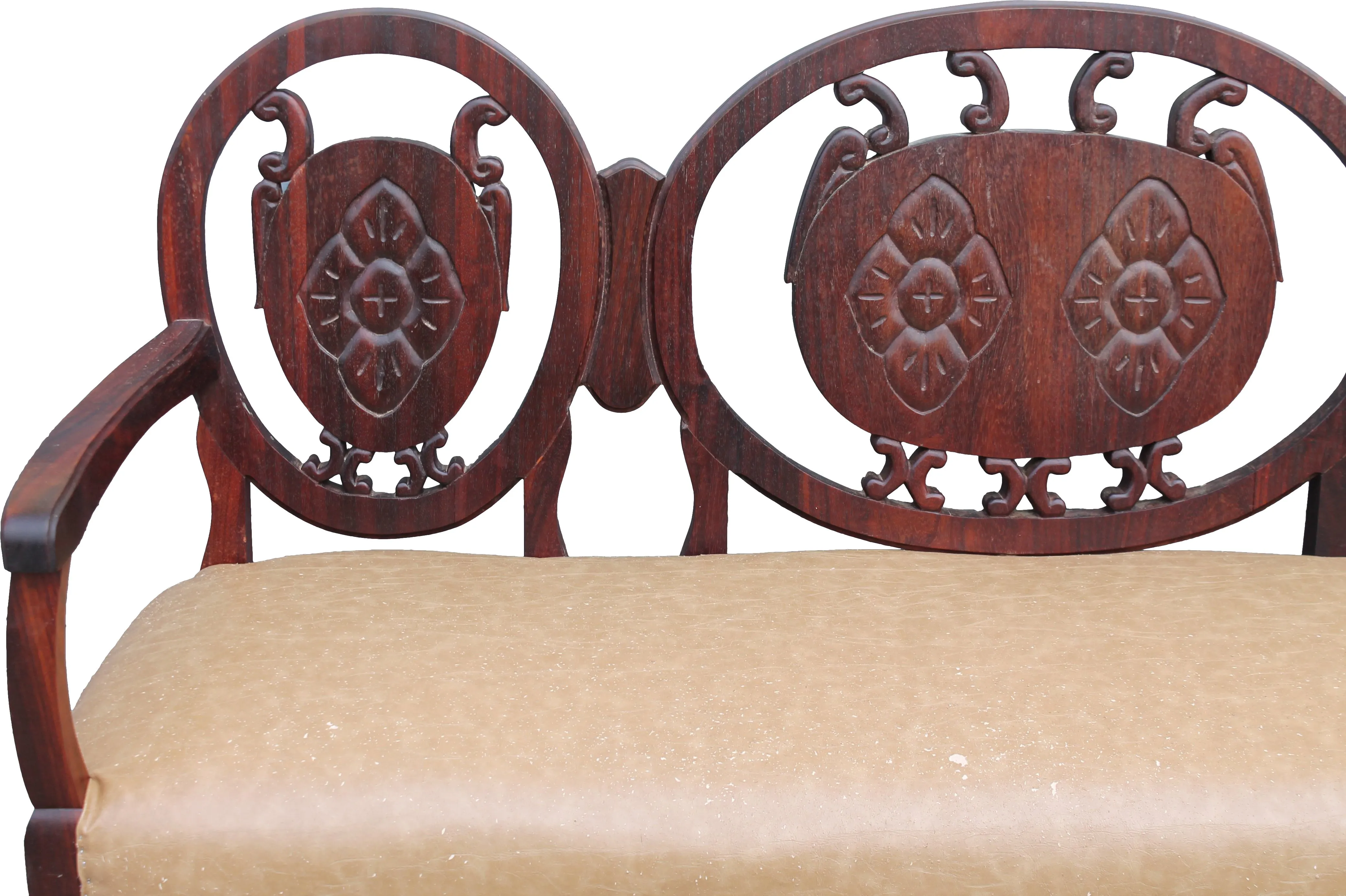 Carved Mahogany Bench - Something Vintage - brown