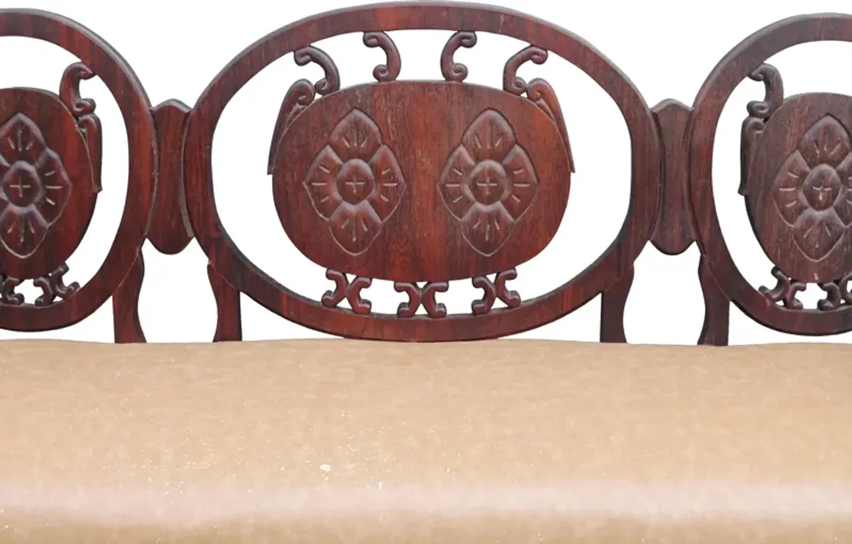 Carved Mahogany Bench - Something Vintage - brown