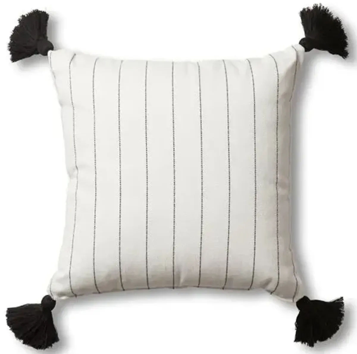 Frances Outdoor Tassel Pillow - White/Black Pinstripe